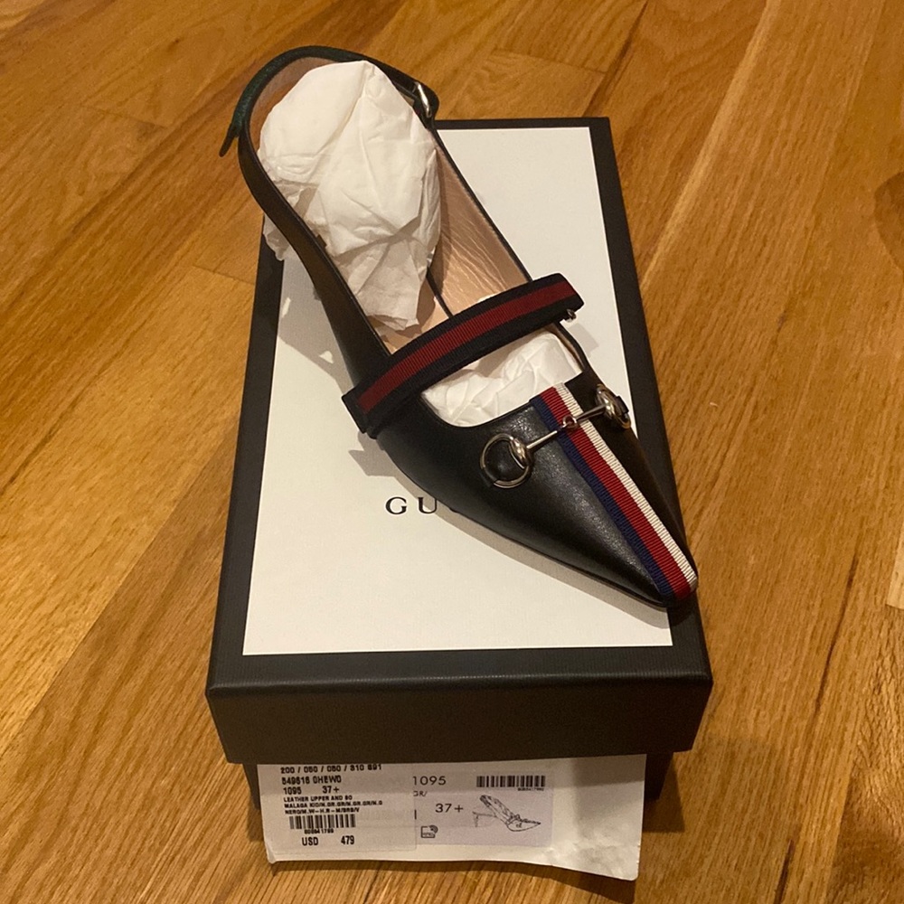 NWT Gucci black leather slingback heels